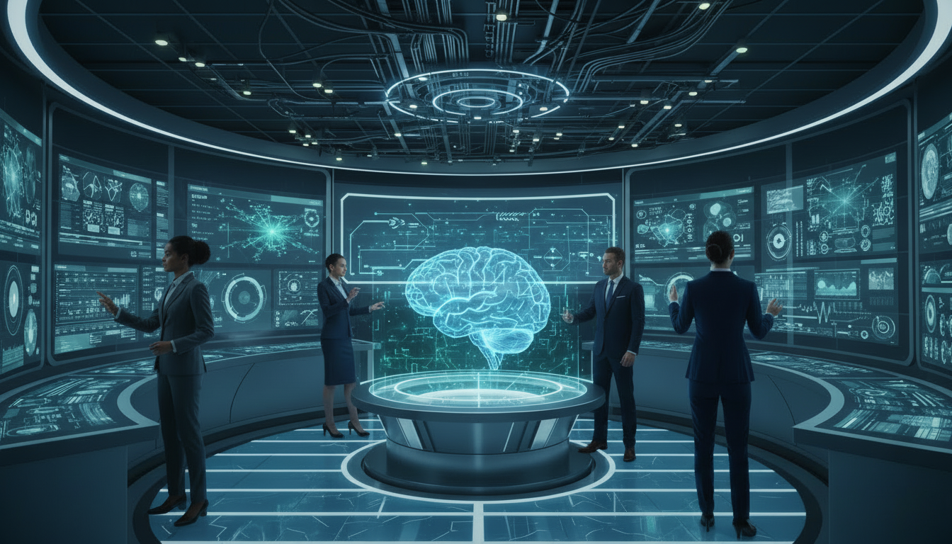 advanced tech photo with an AI theme, no words or text, clean and modern