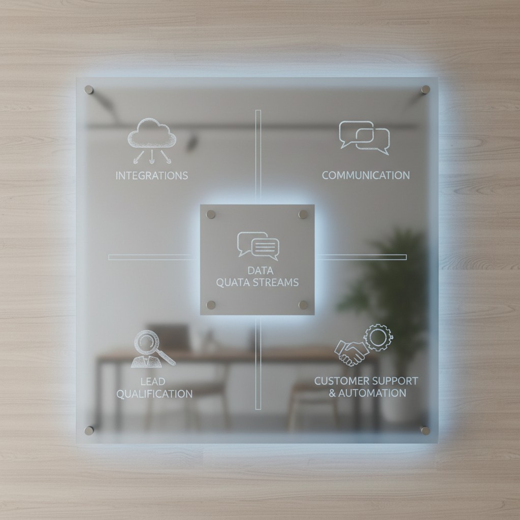 Data quata stream application concepts including integrations, communication, lead qualification, and customer support & a...